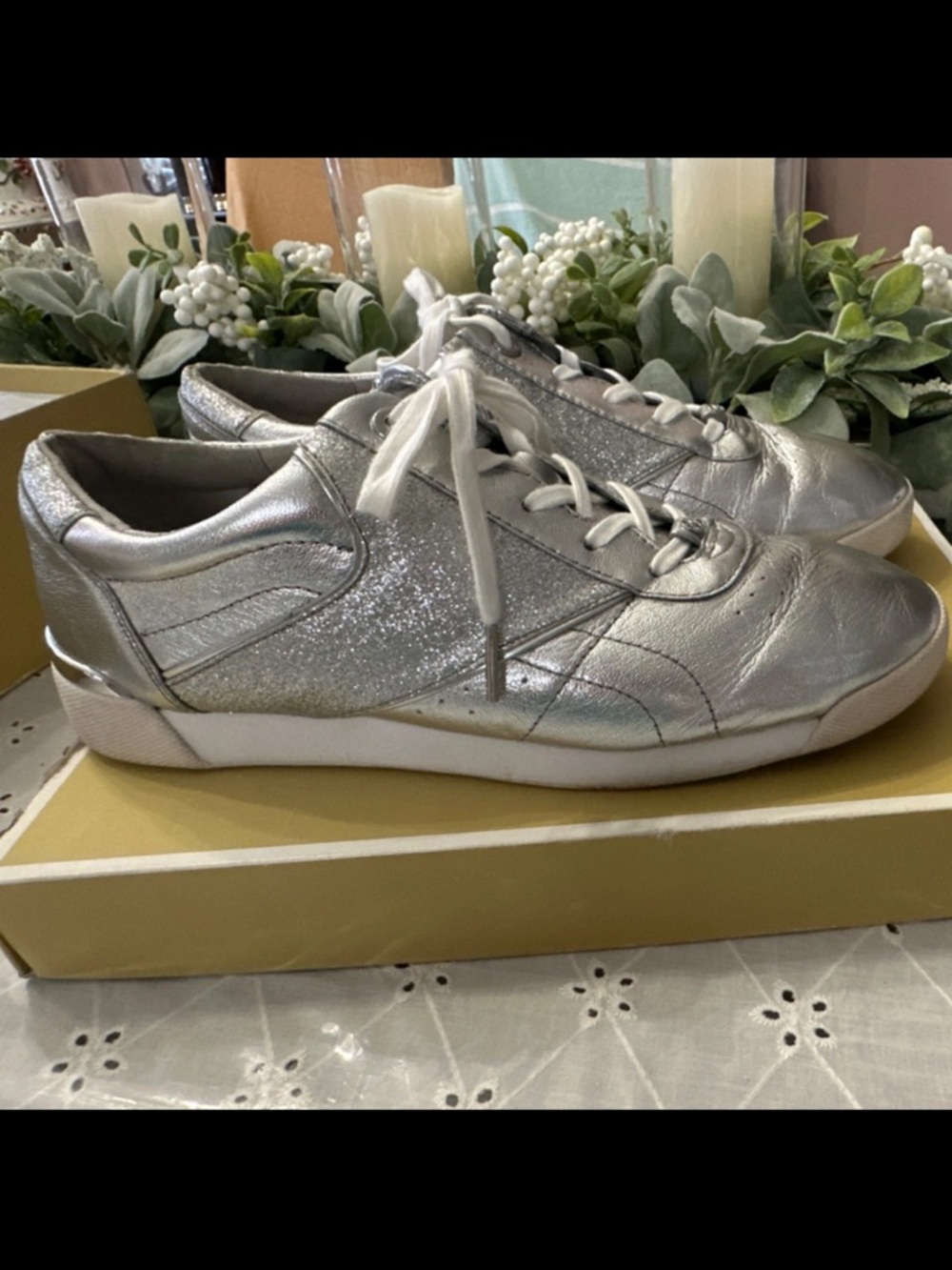 Michael Kors Silver Metallic Lace-Up Sneakers